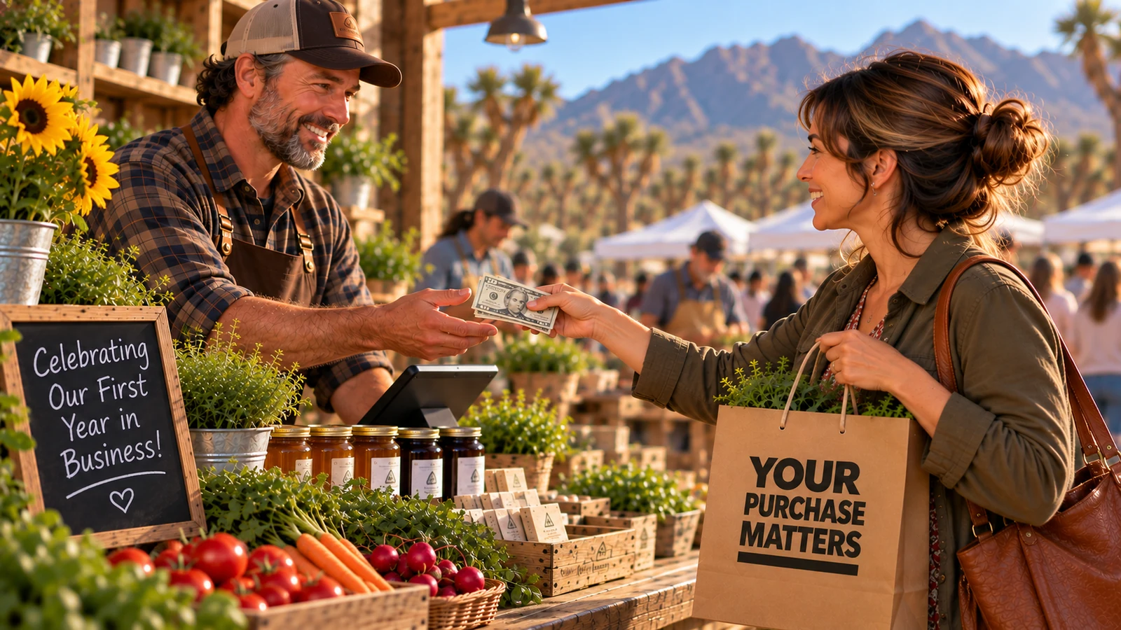 A purchase at a local market supporting a meaningful community outcome